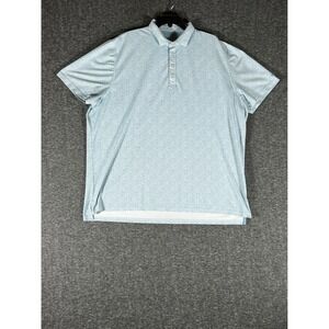 Johnnie-O Mens XXL Performance Polo‎ Shirt Blue White Leaf Reflection Bay Golf